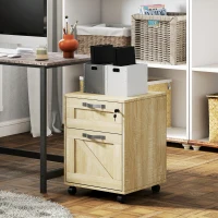 Vinsetto Cajonera de Oficina con 2 Cajones Cajonera con Ruedas con Cerradura Carpetas Colgantes para Tamaño A4 41x42x56cm Natural(m-10)