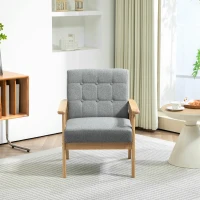 HOMCOM Poltrona Sala de Estar Estofada em Linho com Apoio para os Braços e Estrutura de Madeira de Borracha 64x75x76 cm Cinza Claro(m-10)