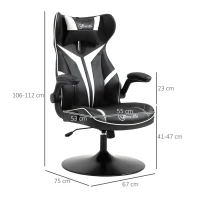 Vinsetto Gaming Stuhl ergonomischer Gamer Stuhl mit Kopfstütze und höhenverstellbar Gamingstuhl Bürostuhl mit Wippfunktion Schwarz+Weiß(m-3)