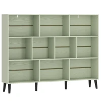HOMCOM 10-Cube Bookcase, 3-Tier Book Shelf with Solid Wood Legs, 140 cm Modern Bookshelf with Anti-Tip Kit, Light Green(m-1)