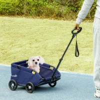 PawHut Carrinho para Cães Dobrável Carrinho para Cães Miniatura com Barra de Empurre Ajustável Desenho Aberto 53x45x28 cm Azul Escuro(m-10)