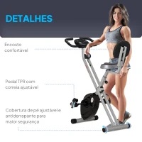 HOMCOM Bicicleta Estática Dobrável com 8 Níveis de Resistência Magnética com Assento Ajustável 43x97x109 cm Cinzento(m-8)