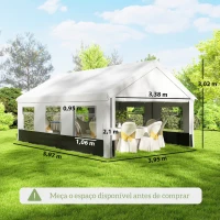 Outsunny Tenda para Festas 4x6 m, Tenda de Jardim com Paredes Removíveis, 2 Portas e Janelas UPF30+ para Casamentos, Cinzento e Branco(m-3)