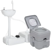 Outsunny Portable Toilet and Camping Sink Set with Fresh and Waste Tank, Wastewater Recycled Set for Outdoor Events(m-1)
