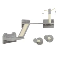 PawHut 3-Piece Cat Wall Furniture with Scratching Posts, Scratching Pads, Perches, Cat Wands, Toy Balls, Light Grey(m-11)