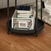 HOMCOM Runder Beistelltisch mit Regalboden, 2-stufiger Kaffeetisch für Wohnzimmer, Schlafzimmer, kleine Räume, Metall, Schwarz(m-8)