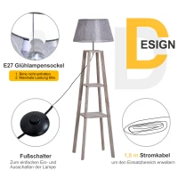 HOMCOM Staande lamp met schappen, Scandinavische schemerlamp, lamp, linnen, grenen hout, natuurlijk, grijs, 45 x 45 x 148 cm schappen vloerlamp lamp grenen naturel grijs | Aosom.de(m-6)
