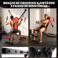 SPORTNOW Banco de Musculação Dobrável com Bandas de Resistência, Encosto Ajustável Plano/Inclinado/Declinado e Extensão de Pernas(m-12)