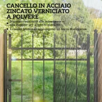 Outsunny Cancello Giardino a 2 Paletti con Maniglia, Lucchetto e 3 Chiavi, in Acciaio Zincato, 105x204 cm, Nero(m-4)