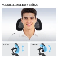 HOMCOM Ergonomische bureaustoel met wielen, mesh-stof, lendensteun, computestoel met armleuningen, verstelbare hoofdsteun(m-6)