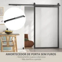 HOMCOM 8FT/244cm Kit de Ferragens para Porta Deslizante de Celeiro com Amortecedor Sem Perfuração e 2 Trilhos Preto(m-4)