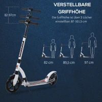 HOMCOM Kinderstep, step met schokdemping, step, opklapbaar en in hoogte verstelbaar, vanaf 14 jaar, aluminium, wit, 92,5 x 37,5 x 87-101,5 cm(m-5)