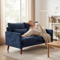 HOMCOM 2 Seater Sofa, Loveseat Sofa with Spring Cushions, Wide and Deep Seat, Wood Legs, Blue(m-14)