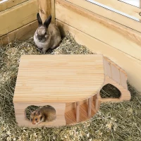 PawHut Maisonnette pour rongeurs abri pour rongeurs 2 entrées rampe et espace foin dim. 60L x 37l x 19H cm bois naturel sapin(m-9)
