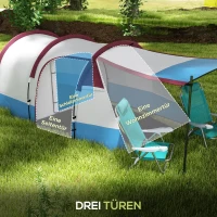 Outsunny Campingzelt, für 2 Personen, Laternenhaken, drei Eingänge, wasserdicht, Rot(m-5)