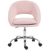 HOMCOM Velvet Desk Chair, Modern Office Chair with Height-Adjustable, Wheels, for Home Study Bedroom, Pink(m-15)