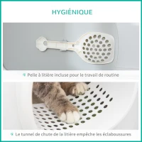 PawHut Bac à litière pour chat maison de toilette fermée avec couvercle et pelle, Plastique (PP), 55L x 40l x 39H cm, blanc(m-4)