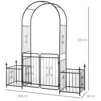 Outsunny Metal Garden Arbor Arch with Double Doors, 2 Side Planter Baskets, Climbing Vine Frame, Black(m-3)
