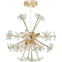HOMCOM Crystal Chandeliers Ceiling Light with Flower, Modern Pendant Light with Adjustable Height, Ceiling Plate, Clear(m-14)