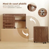 HOMCOM Dulap Pliabil pentru Mașină de Cusut cu 18 Cuie pentru Bobină, Maro(m-5)
