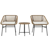 Outsunny Set da Giardino 3 Pezzi in Rattan PE e Acciaio con 2 Sedie con Cuscini e Tavolino Rotondo, Multicolore(m-1)