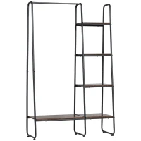 HOMCOM Suporte para Cabides com 4 Prateleiras de Armazenamento e Barra de Pendurar Estilo Industrial 101x39x160cm Marrom e Preto(m-10)