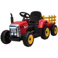 HOMCOM Trator Elétrico com Reboque Amovível com Controlo Remoto Música MP3 Luzes e Cinto de Segurança 136,5x50x52,5 cm Vermelho(m-11)
