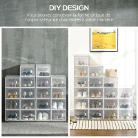 HOMCOM Lot de 18 boites cubes rangement à chaussures modulable avec portes transparentes - 25 x 35 x 19 cm(m-6)