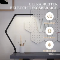 HOMCOM Schreibtischlampe, anpassbare Helligkeit und Farbe, Metallklemme, 96 LEDs, Schwarz(m-6)