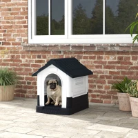 PawHut Casa para Cães Mini de Exterior em Plástico com 3 Janelas Base Elevada Telhado Inclinado 64,5x57x66 cm Cinzento Escuro(m-10)