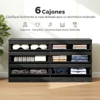 HOMCOM Cómoda Dormitorio con 6 Cajones Cajonera para Salón Oficina Estilo Moderno 140x40x71 cm Negro Veteado(m-4)