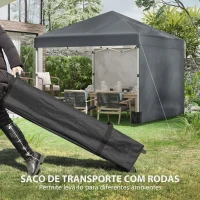 Outsunny Tenda Dobrável Pop-up 297x297x288 cm com 2 Paredes Laterais Anti-UV Altura Ajustável em 3 Níveis e Bolsa de Transporte Cinzento Escuro(m-8)