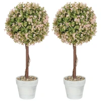 HOMCOM Set of 2 Decorative Artificial Plants, Murraya Flowers in Pot, Fake Plants for Home Indoor outdoor Decor, 60cm, Cream White(m-1)