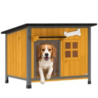 PawHut Hundehütte Holz Outdoor Hundehaus mit Asphalt-Dach zum Öffnen herausnehmbarem Boden Türvorhang Stahlrahmen 84,5x62x65cm(m-12)