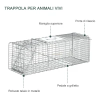 Outsunny Gabbia Trappola per Ratti, Topi e Nutrie Pieghevole in Acciaio, 93x31x34.5cm, Argento(m-6)