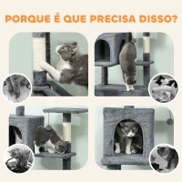 PawHut Arranhador para Gatos com Plataformas Plataformas Caverna Postes de Sisal Bolas e Corda para Brincar 60x48x202 cm Cinza(m-8)