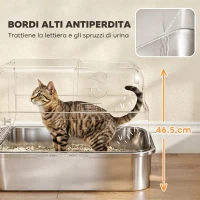 PawHut Lettiera per Gatti Chiusa XXL in Acciaio Inox, Coperchio Apribile a 90° e Doppie Porte, 70x50x46.5 cm, Grigio(m-4)