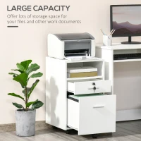 Vinsetto Lockable Two-Drawer Filing Cabinet, with Wheels - White(m-7)