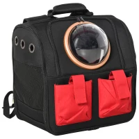 PawHut Mochila com Visor para Gatos Mochila de Transporte para Animais de Estimação Dobrável 38x24x38 cm Preto e Vermelho(m-1)