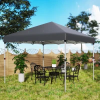 Outsunny Tenda Dobrável Pop-up 297x297x288 cm com 2 Paredes Laterais Anti-UV Altura Ajustável em 3 Níveis e Bolsa de Transporte Cinzento Escuro(m-9)