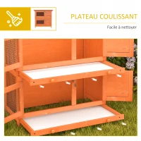 PawHut Clapier à lapin cage à lapin double niveau plateaux coulissants 4 portes verrouillables toit ouvrant 90L x 45l x 90H cm(m-4)
