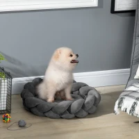 PawHut Cama para Cães Pequenos Lavável Cama para Animais de Estimação Redonda com Almofada Independente 55x55x14 cm Cinza(m-10)