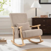 HOMCOM Poltrona Baloiço Moderna em Veludo Cotelê com Apoio para os Braços Almofada Lombar e Bolso Poltrona de Amamentação 65x90x98 cm Castanho Claro(m-8)