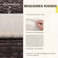 Outsunny Polyrattan Gartenset für 2 Personen Balkonmöbel Set mit Kissen Braun+Creme(m-5)