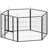 PawHut Parque para Cães 6 Painéis de 80 cm de Altura Cercas para Cães de Aço Dobrável com Porta para Interior e Exterior Preto(m-11)