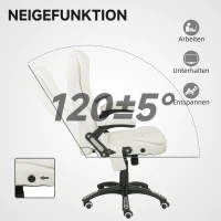 Vinsetto Ergonomische bureaustoel met massagefunctie, 68 x 72 x 110–120 cm, Cremewit(m-7)