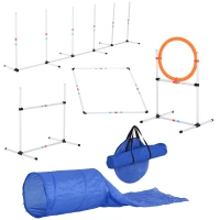 PawHut Dog Agility Equipment Training Set Carry Bag Adjustable (Pole + Hoop + Hurdle+Tunnel + Pause Box)(m-10)