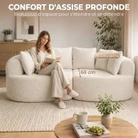 HOMCOM Canapé 3 Places Incurvé en Chenille 188 cm, Canapé Salon avec Assise Profonde, 6 Coussins, Rembourrage Épais, Crème(m-4)