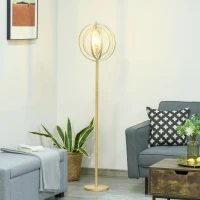 HOMCOM Lampada da Terra per Soggiorno Design, Paralume con Anelli Regolabili in Legno, Lampadine E27, Ф38 x 160 cm(m-10)