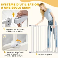PawHut Barrière de sécurité largueur réglable 74-80 / 91,5-97,5 cm double verrouillage fermeture automatique barrière chien pour porte couloir escalier sans perçage acier blanc(m-6)